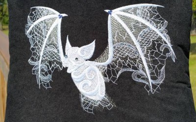 Embroidered Bat on pillow
